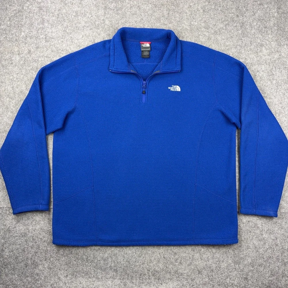 The North Face Fleece Mens 2XL Blue Grid Waffle Knit 1/4 Zip Pullover Outdoor
